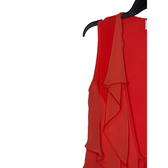 Joseph Ribkoff Women's Vest Tie Front Sleeveless Tiered Ruffled Sheer Orange 6 - Picture 3 of 10